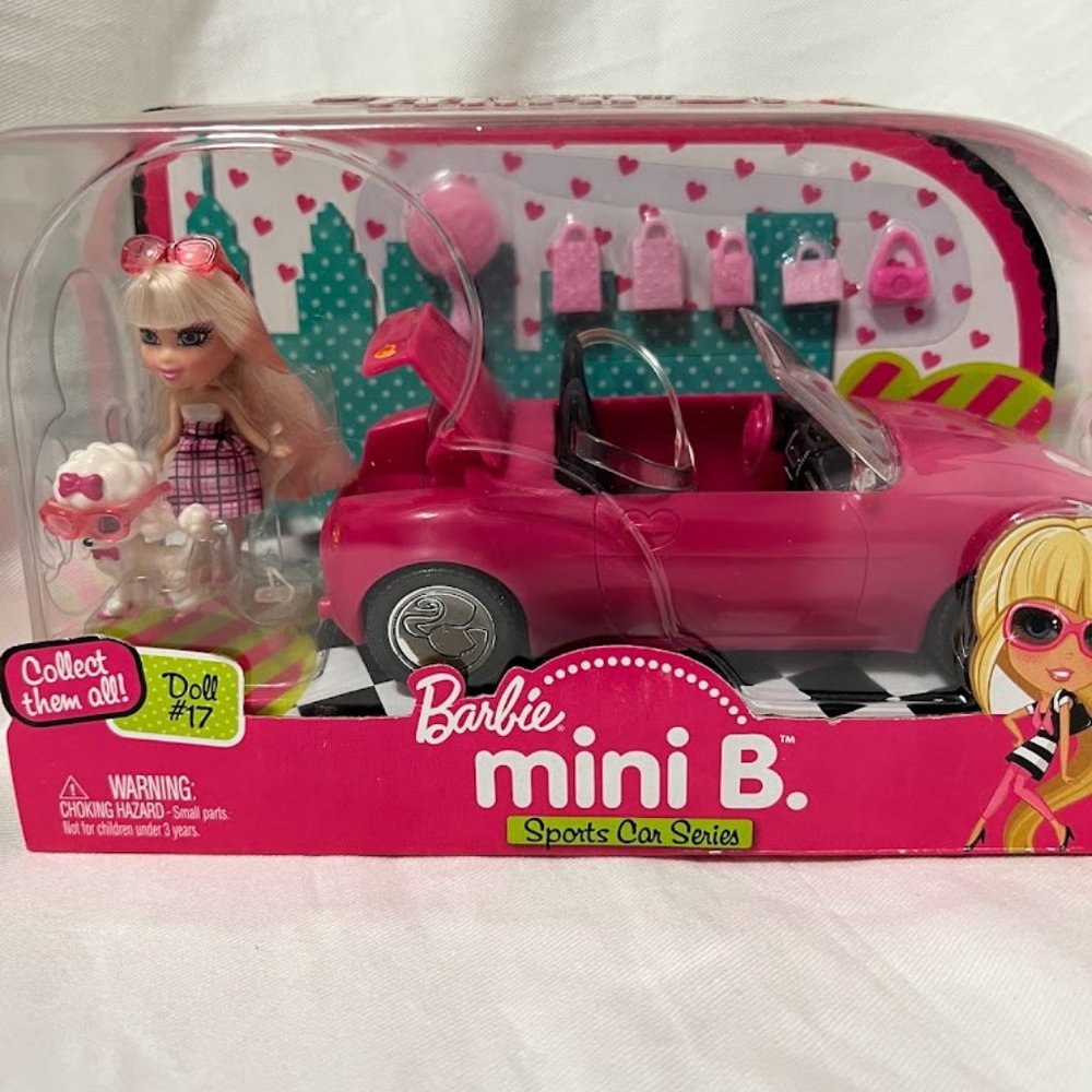 BARBIE MINI B CONVERTIBLE SPORT CAR SERIES WITH DOLL PET NEW IN BOX